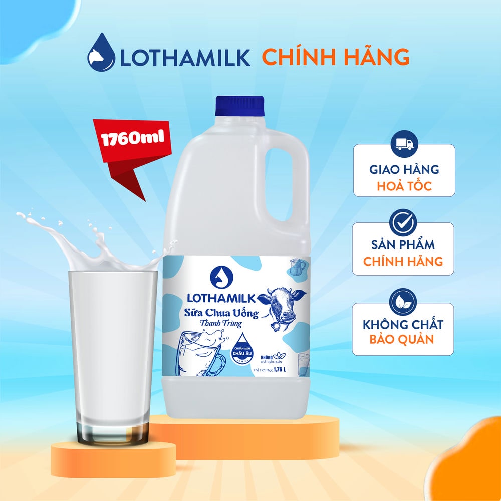 Sữa chua uống thanh trùng Lothamilk có đường chai 1760ml