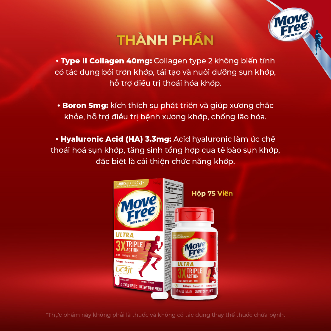 Move Free Mỹ Viên Uống Khớp Move Free Ultra 3X Triple Action 75 Viên Chính hãng