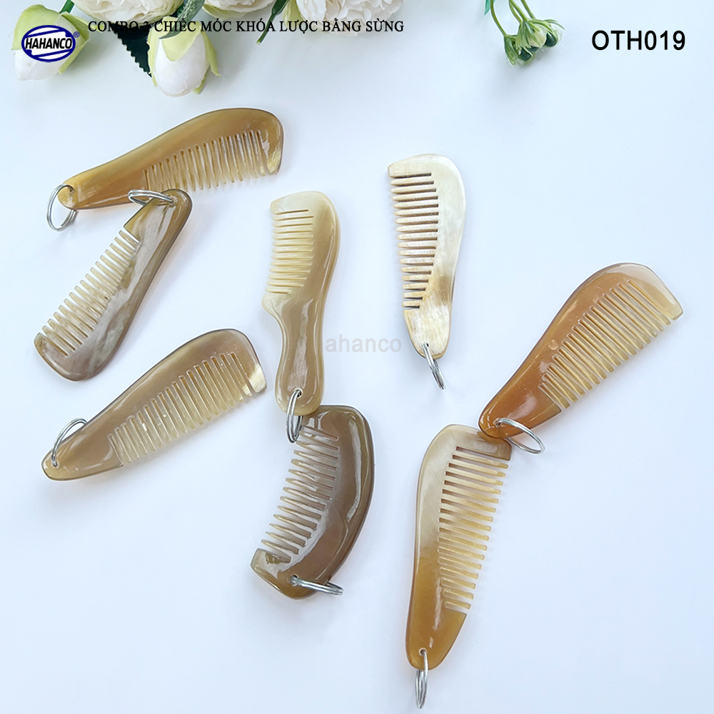 Combo 3 Móc treo chìa khóa / Chiếc lược mini bằng sừng trâu (OTH019) Nhỏ gọn - Tiện lợi