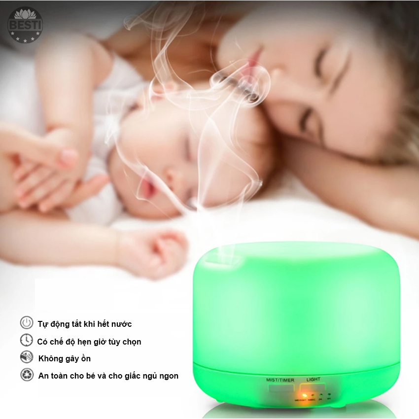 Máy Xông Tinh Dầu Dung Tích Lớn 500ml Có Điều Khiển Từ Xa Besti Y01,  Máy Khuếch Tán Tinh Dầu Đèn Led Đổi Màu - Hàng Chính Hãng