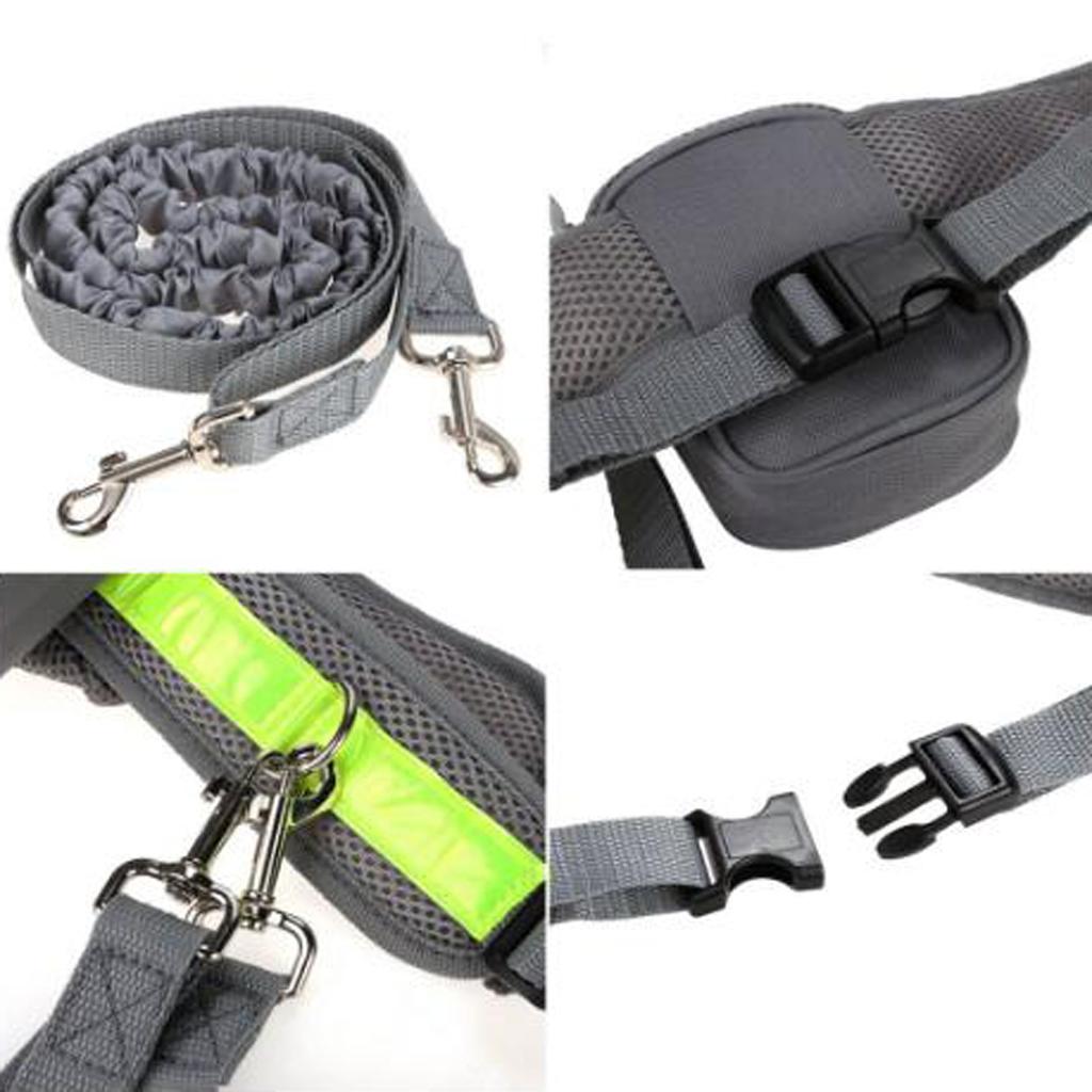 Dog Leash Lead w/ Waist Pouch Handsfree Reflective Buckle Belt Harness