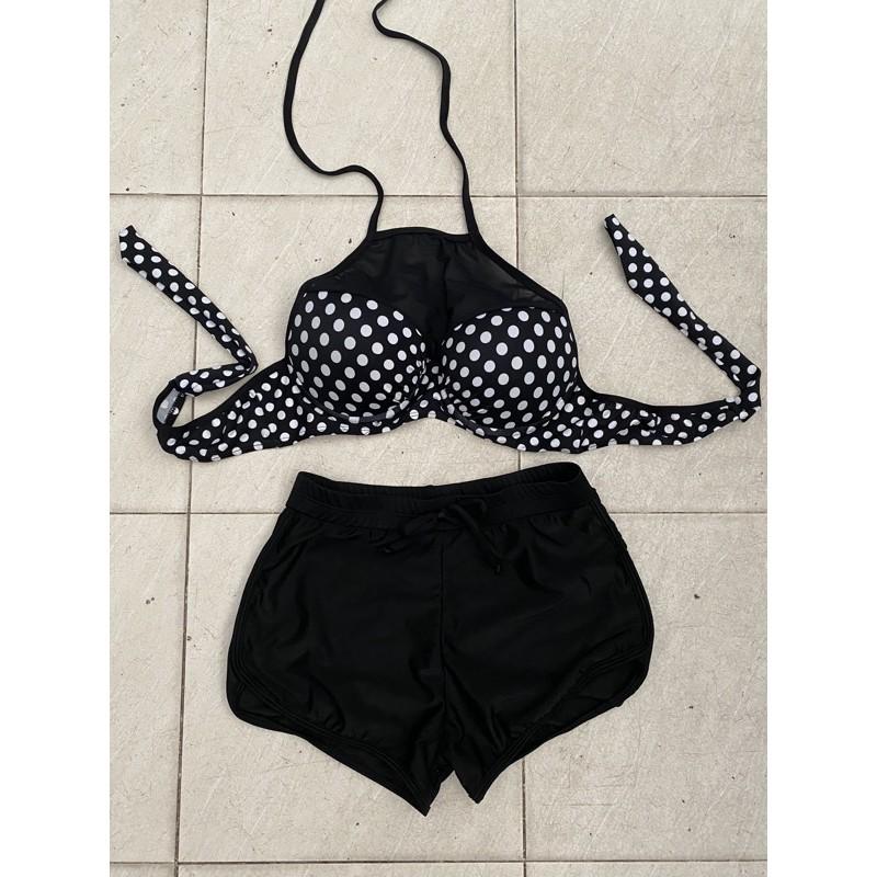 Bikini đồ bơi chấm bi áo ngực mút dày phối lưới