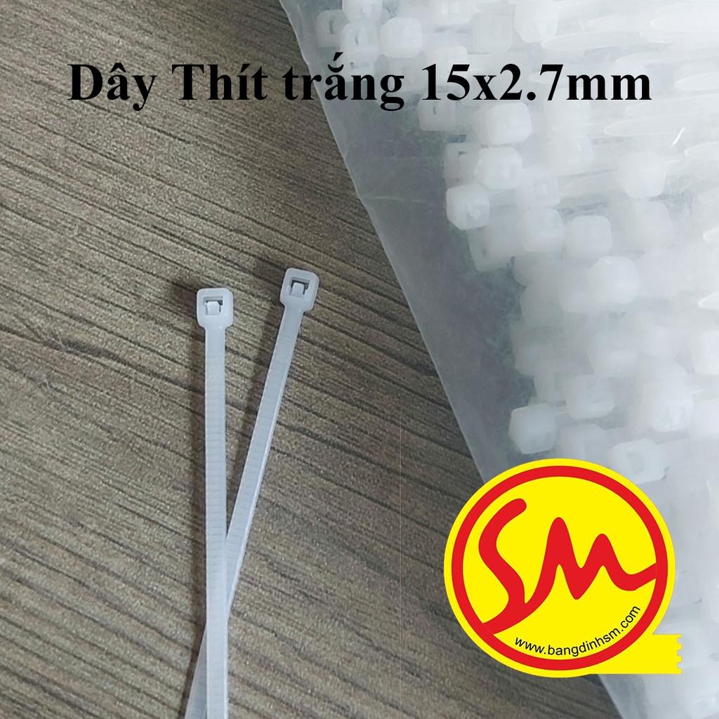 DÂY THÍT TRẮNG nhựa, DÂY THÍT BUỘC HÀNG loại tốt kích cỡ 15cm x 2.7mm