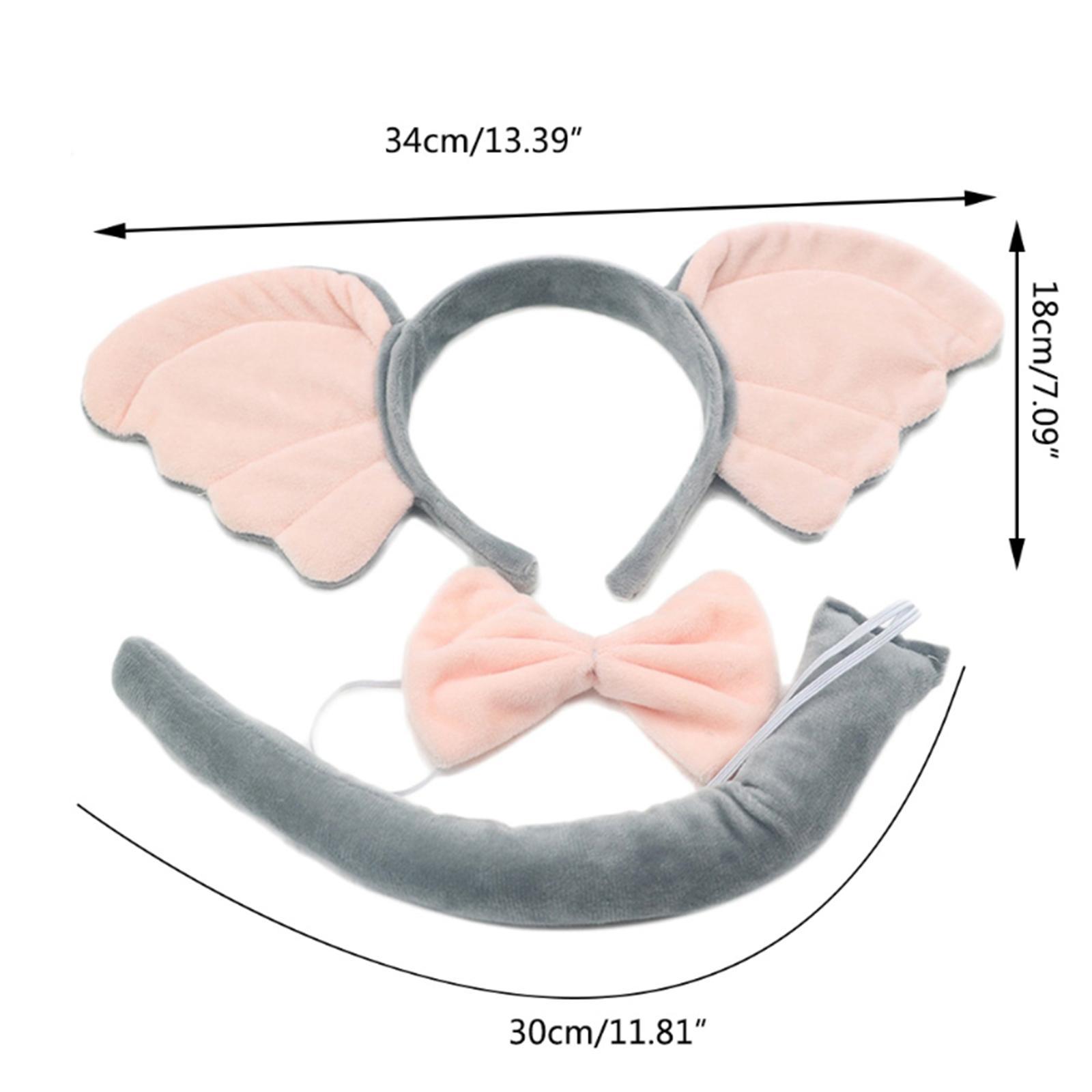 Elephant Costume Ears Headband Bowtie Tail for Stage Shows Carnival Dress up