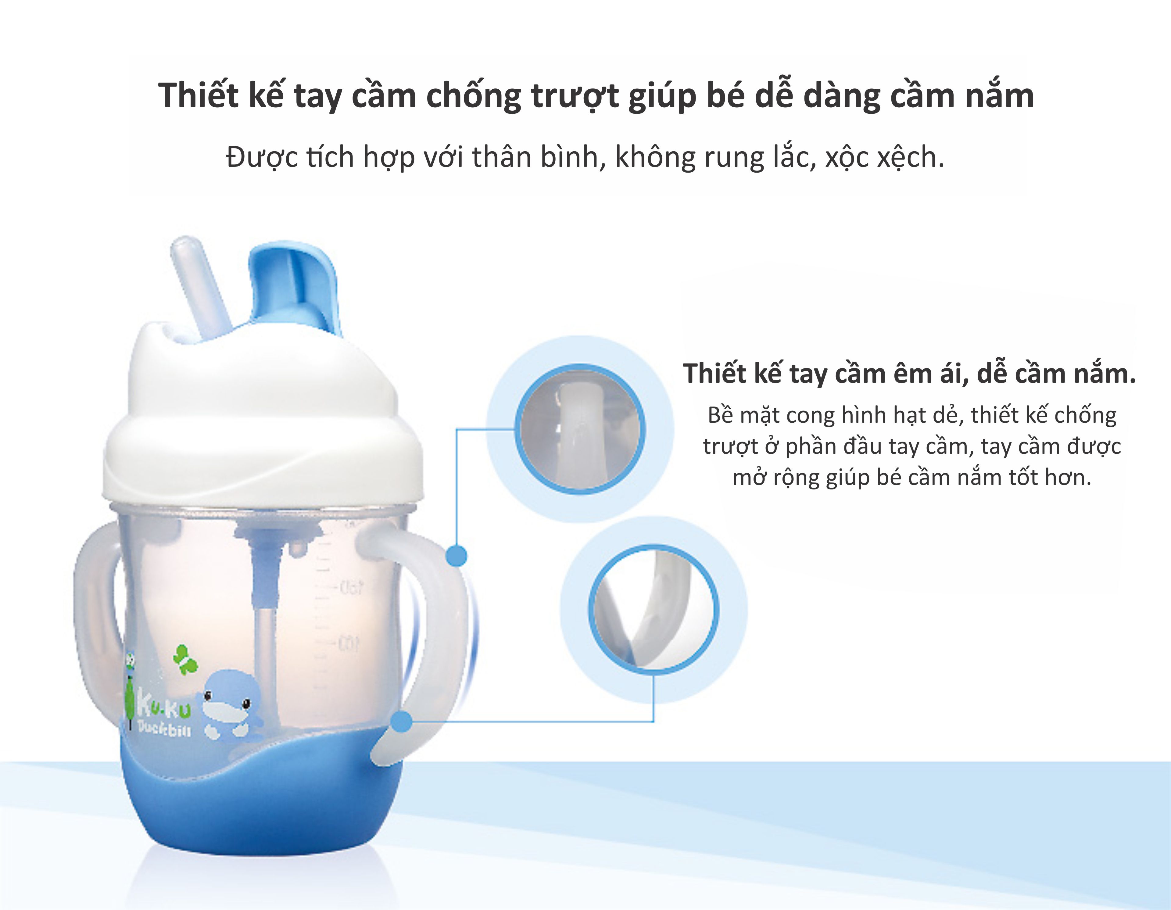 BÌNH UỐNG NƯỚC ỐNG HÚT CÓ TAY CẦM 200ML BẰNG NHỰA PP KUKU - KU5472