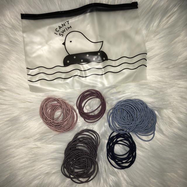 Set 100 chun buộc tóc màu kèm túi zip I Can't Swim