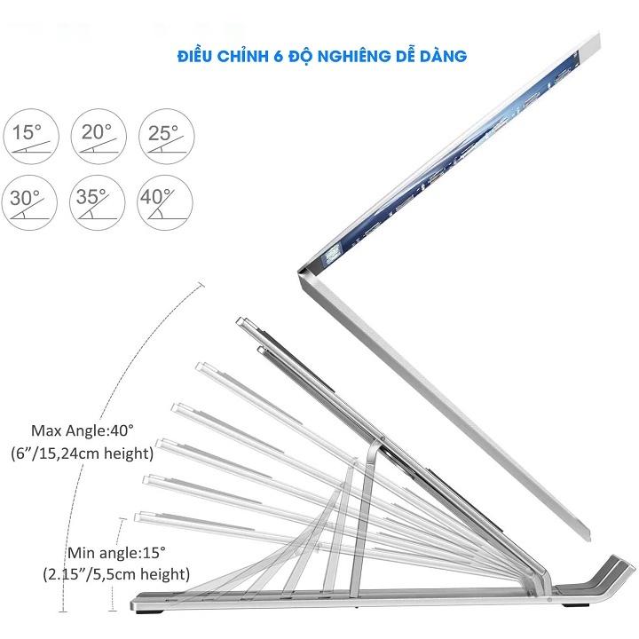 Giá đỡ laptop, ipad, macbook, kệ đỡ máy tính nhôm cao cấp kèm túi đựng, hỗ trợ tản nhiêt, gấp gọn