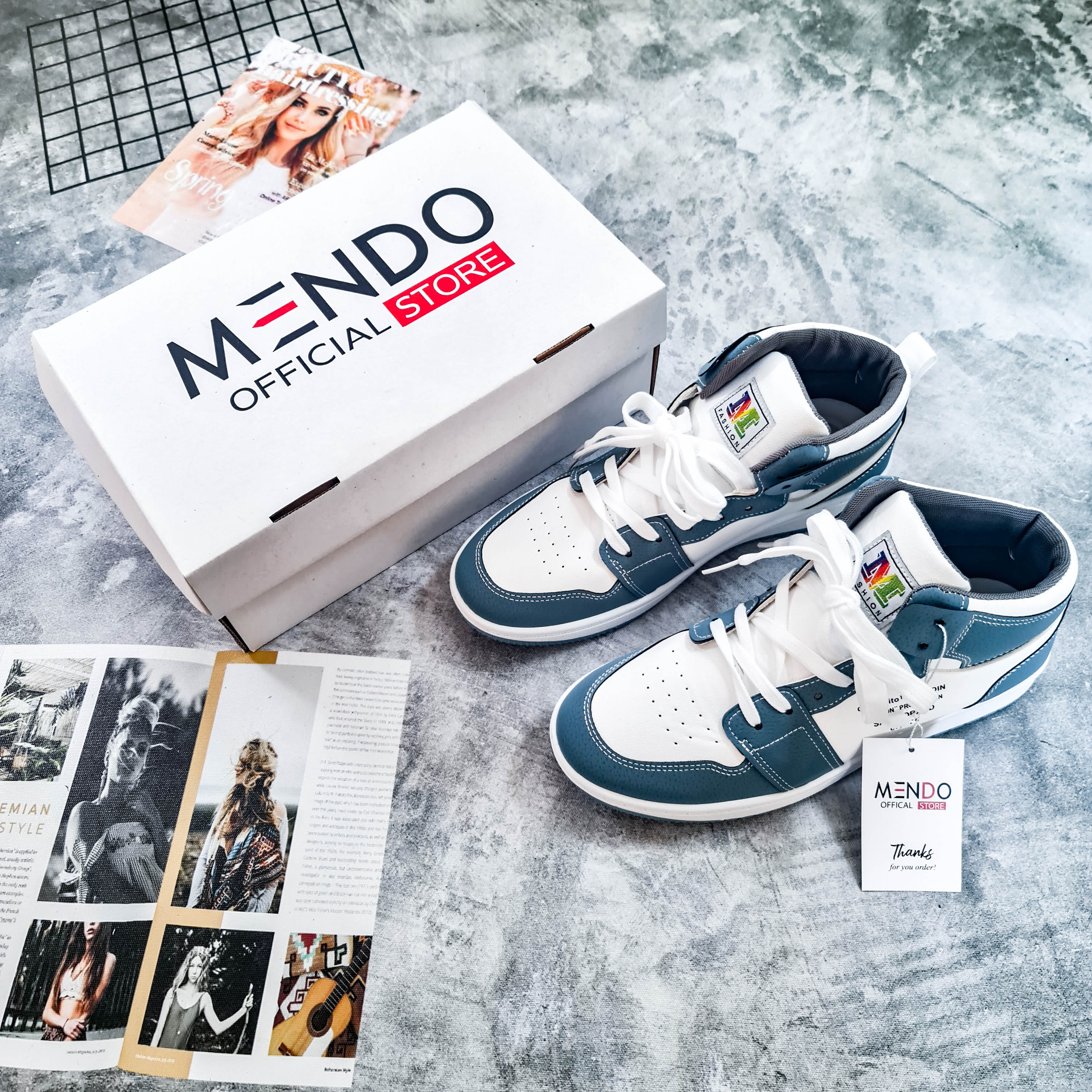 Giày Thể Thao Nam MENDO - Giày Sneaker Màu Xám - Xanh, Giày Thể Thao Cao Cổ Cực Chất - G5381