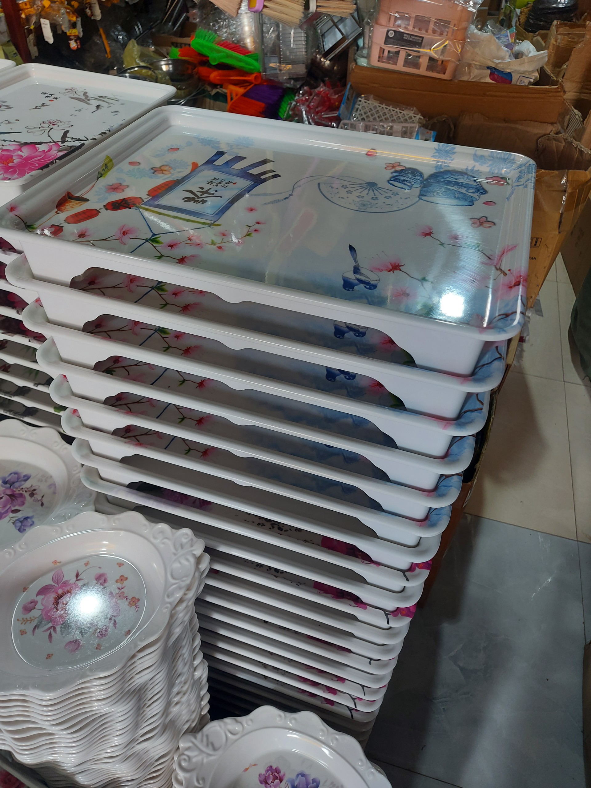 Khay melamine hoạ tiết hoa cao cấp size to