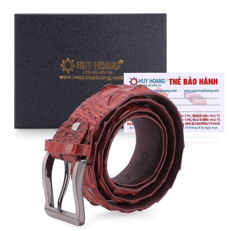 Dây nịt nam da cá sấu Huy Hoàng nguyên con 4P bát gài màu nâu đỏ HT4724