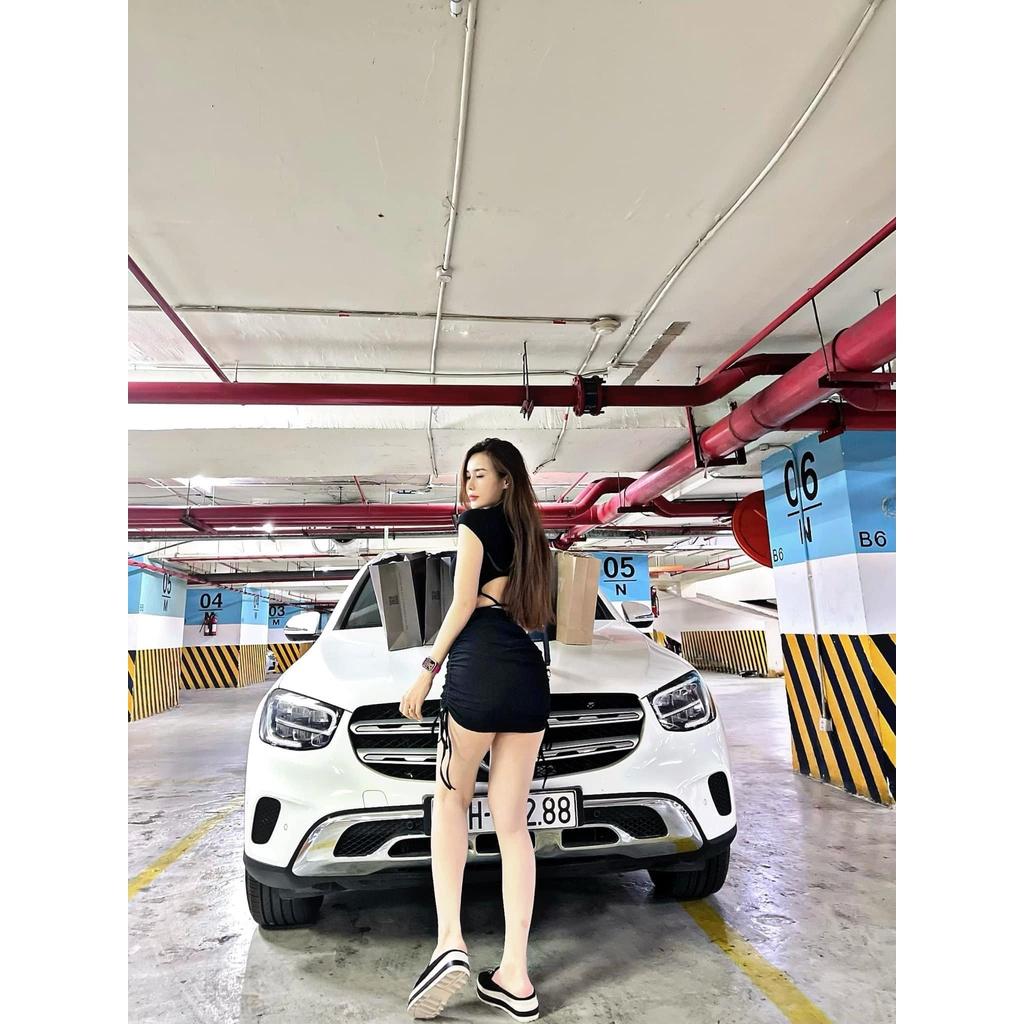 121 - SET THUN TAY NGẮN CỘT LƯNG CHÂN VÁY RÚT HAI MÀU