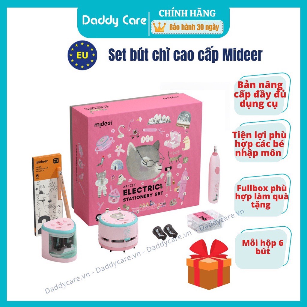 Bộ gọt bút Chì tự động kèm tẩy Cao Cấp Mideer Artist Electric Stationery  dụng cụ học tập cho Bé 3,4,5,6 tuổi