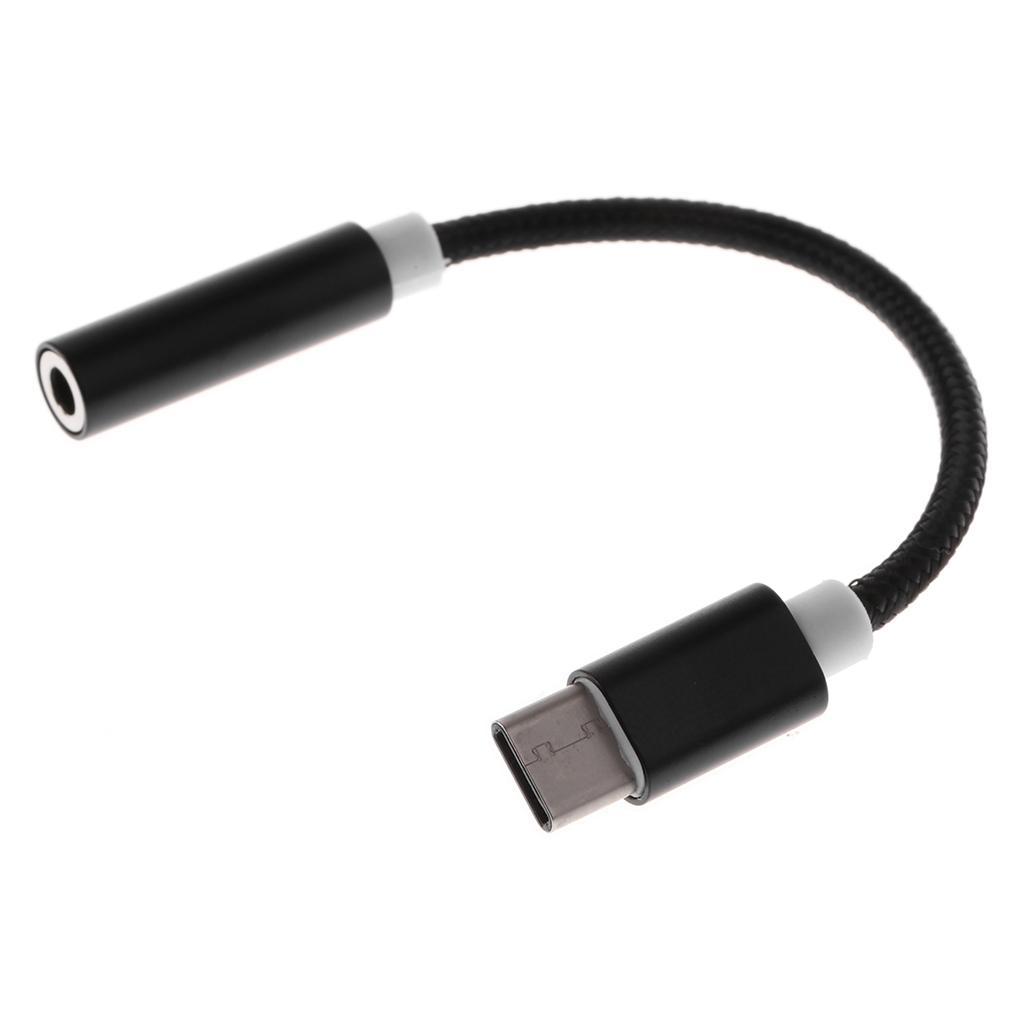 USB Type C to 3.5mm Stereo Aux Headphone Audio Adapter Cable Cord Black