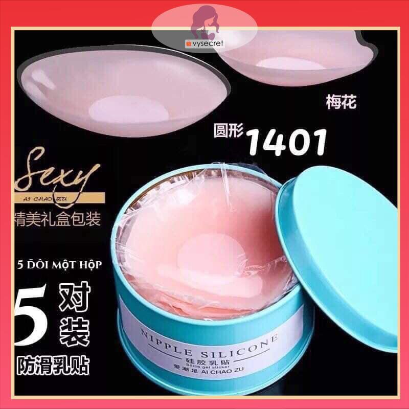 Miếng dán ngực silicon cao cấp chống tụt sét 5 đôi hàng cao cấp hộp sắt.