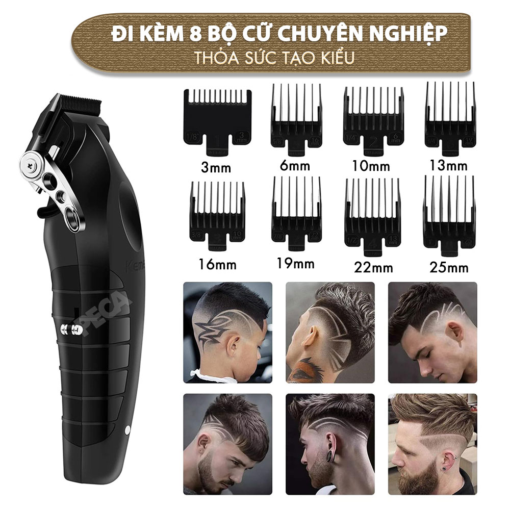 Tông đơ cắt tóc chuyên nghiệp Kemei KM-2296 lưỡi cắt mạ carbon công suất mạnh mẽ 5W pin khỏe lithium - Chính hãng