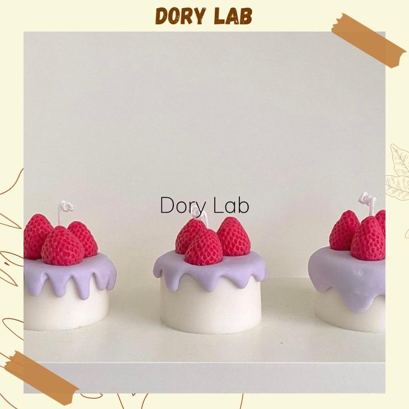 Nến Thơm Bánh Kem Dâu Tây Handmde Không Khói, Quà Tặng Sinh Nhật Ý Nghĩa - Dory Lab - Phủ kem tím,Nhỏ