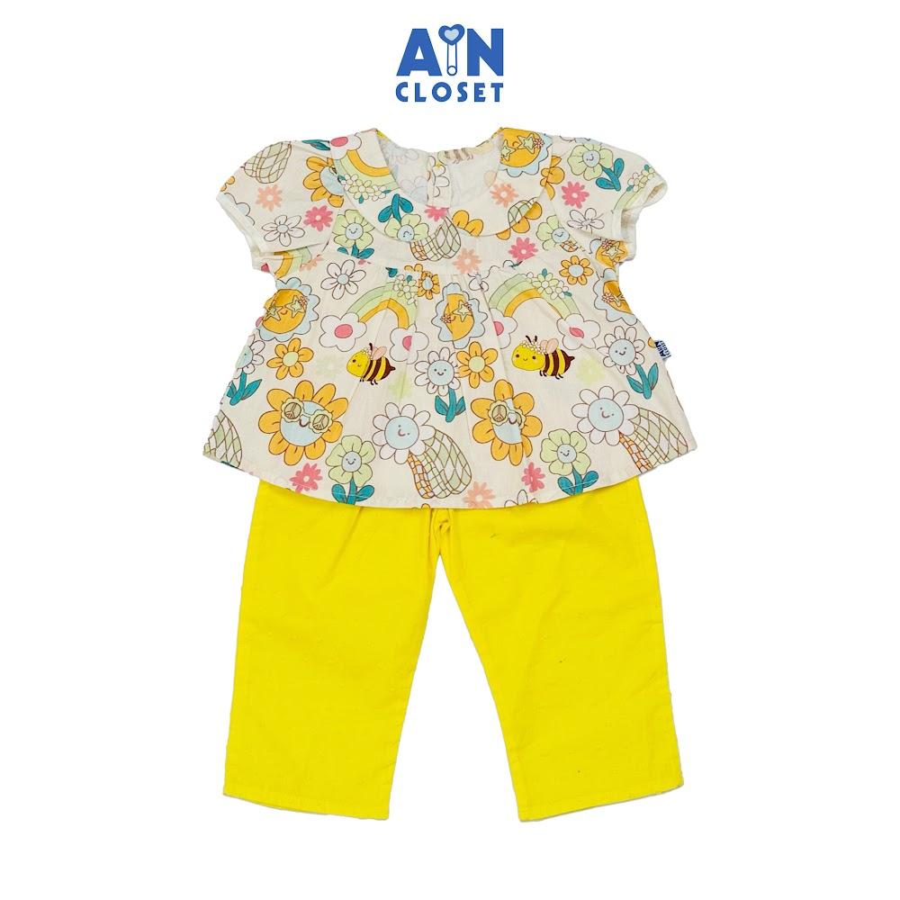 Bộ quần áo Dài tay ngắn bé gái họa tiết Ong Vàng Cotton - AICDBGYT5SMT - AIN Closet