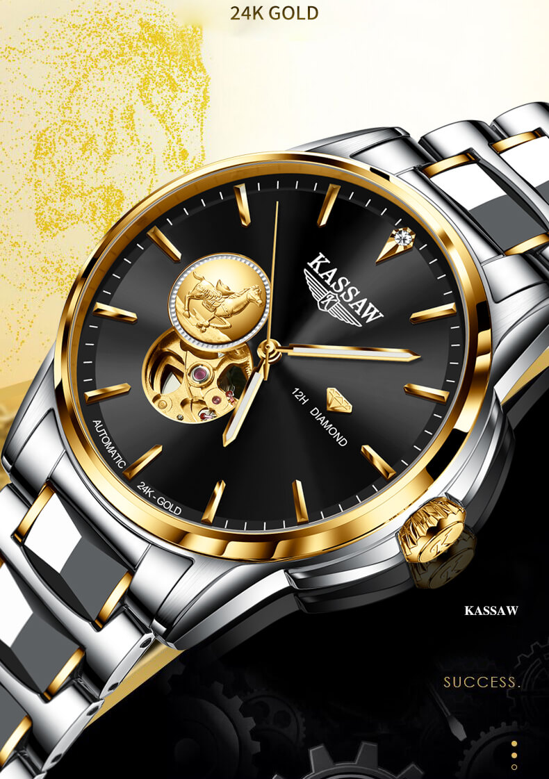 Đồng hồ nam chính hãng KASSAW K777-2 chống nước,chống xước,kính sapphire,Đồng hồ cơ ,dây kim loại thép không ghỉ 316,hàng mới 100%