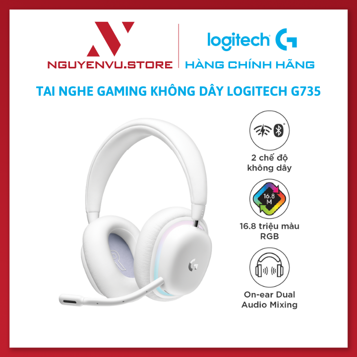 Tai nghe không dây Gaming Logitech G735 Bluetooth &amp; Lightspeed, RGB, sạc USB-C - Hàng chính hãng