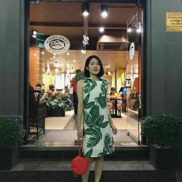Đầm suông họa tiết lá