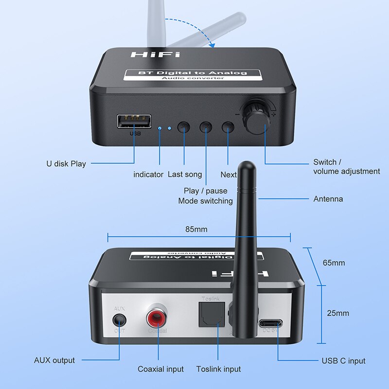 Kèm Quà Tặng 199K - Bộ Giải Mã DAC Và Thu Nhận Âm Thanh B35S Bluetooth 5.2 Hỗ Trợ Kết Nối Optical/Coaxial/AUX/USB. B35S Bluetooth Audio Receiver DAC Digital to Analog Converter 3.5MM AUX USB U Disk Spdif Toslink Optical Coaxial Jack Wireless Adapter