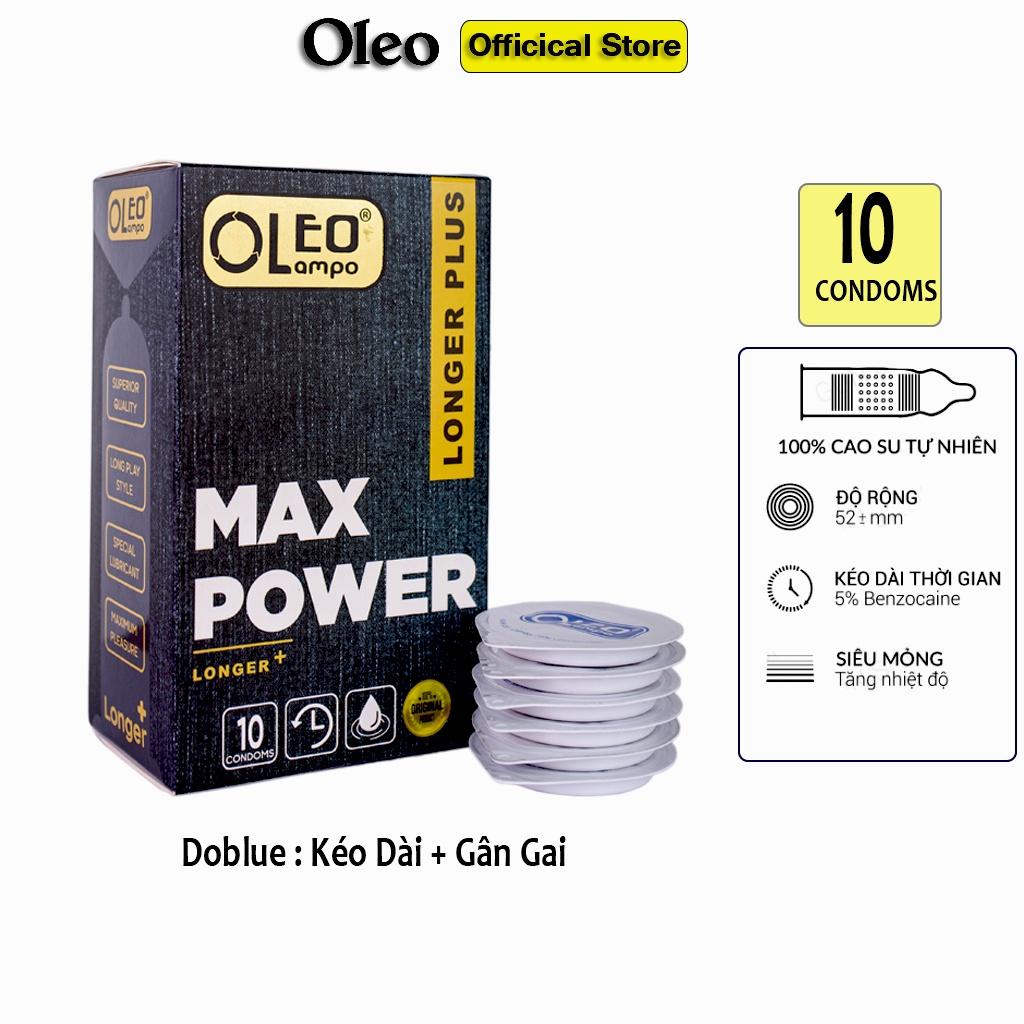 Bao cao su OLEO LAMPO Maxpower gân gai kéo dài, nhiều gel tăng cường cảm giác, hôp 10 chiếc