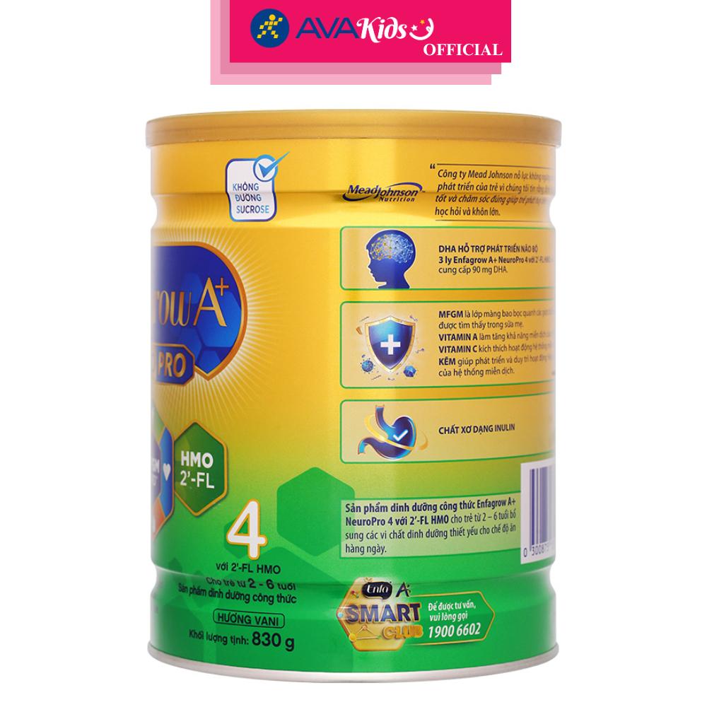 Sữa bột Enfagrow A+ Neuropro số 4 hương vani 830g (2 - 6 tuổi) - Hàng Chính Hãng