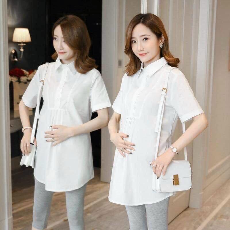 Áo bầu thời trang thiết kế chất lụa hoa freesize từ 40 đến 65kg-áo bầu công sở siêu xinh cho mẹ bầu.