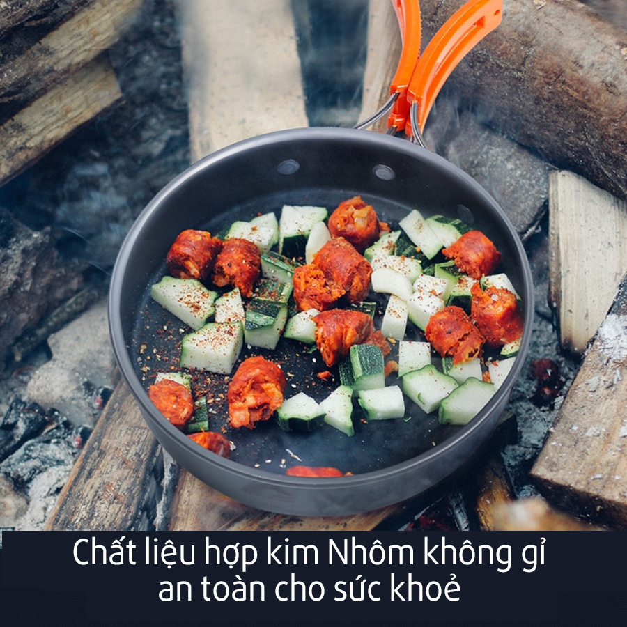 Bộ Nồi Nấu Ăn Dã Ngoại Cắm Trại Chất Liệu Hợp Kim Nhôm Chịu Nhiệt Kèm Túi Lưới Dây Rút