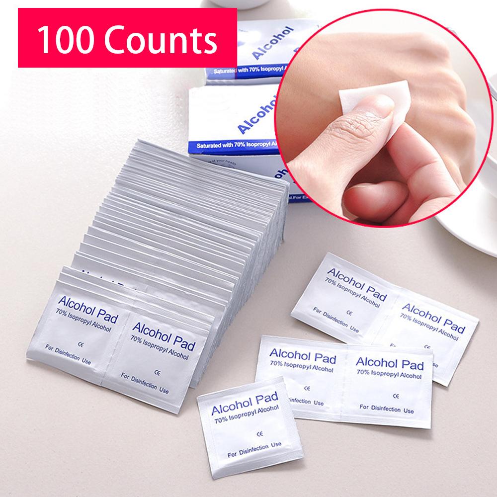 Gói 100 miếng bông rửa tẩm cồn, dùng tẩy móng tay, vệ sinh vật dụng... từ chất liệu vải không dệt, thân thiện với làn da