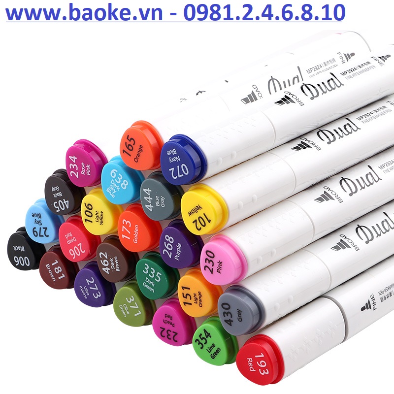 Bút lông 24 màu Marker hai đầu Baoke; MP2924-24