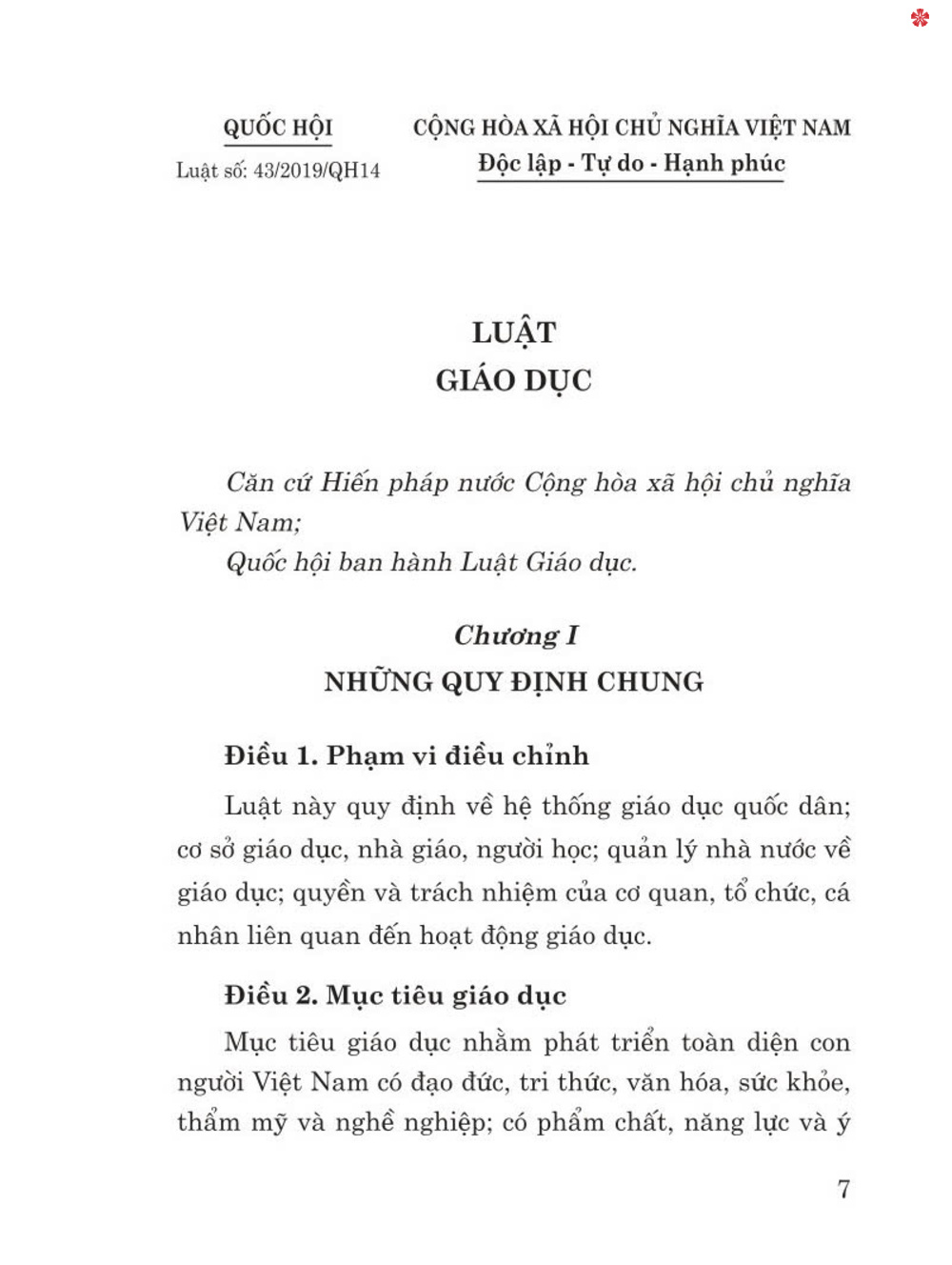 Luật giáo dục năm 2019 - bản in 2024