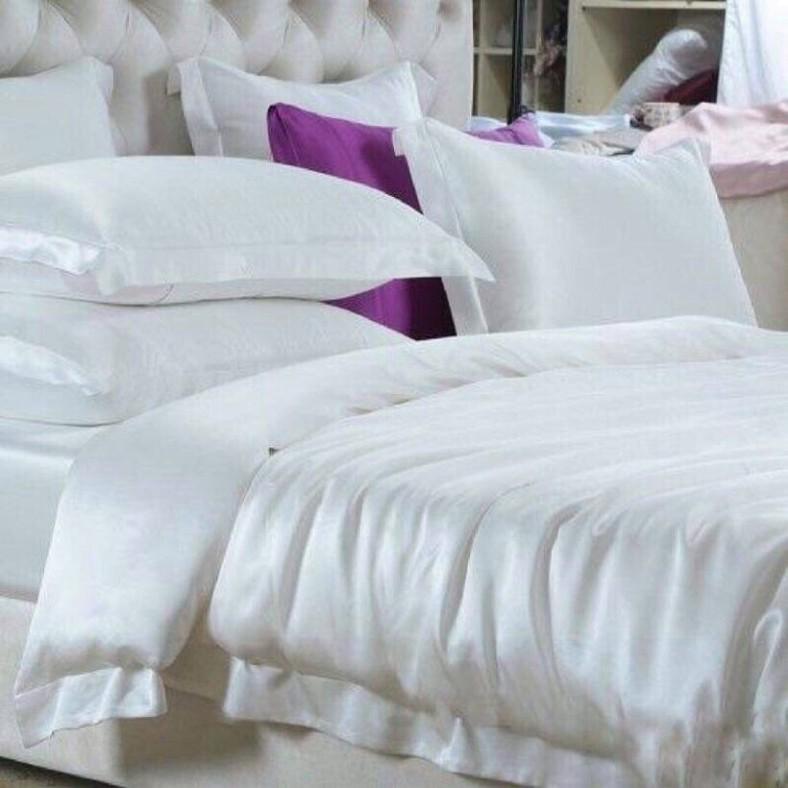 Trọn Bộ 5 Món Vỏ Chăn Ga Gối Phi Lụa Thương hiệu LAN PHAM BEDDING Mát Mịn - Màu Trắng