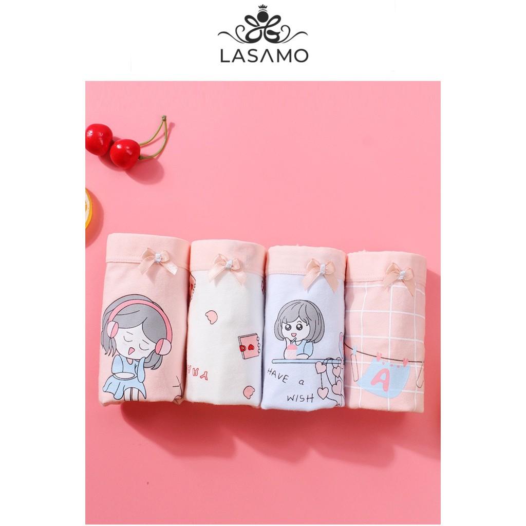 Set 4 chiếc quần chip bé gái, quần lót cho bé gái cotton cao cấp họa tiết Cô gái dễ thương hãng LASAMO mã QLB001