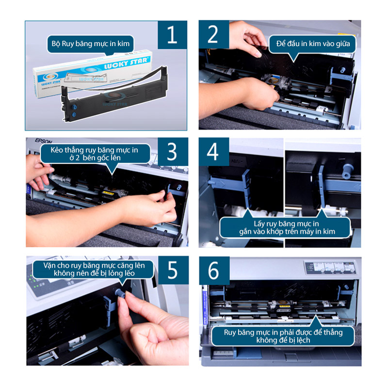 Ruy Băng Mực In Máy In Kim Epson LQ-300/580/800, Mực Máy In Hóa Đơn, Epson Ribbon Cartridge, Chất Lượng Cao In Đậm Rõ Nét, Băng Mực Dài 8M, Thương Hiệu Lucky Star - Hàng Chính Hãng