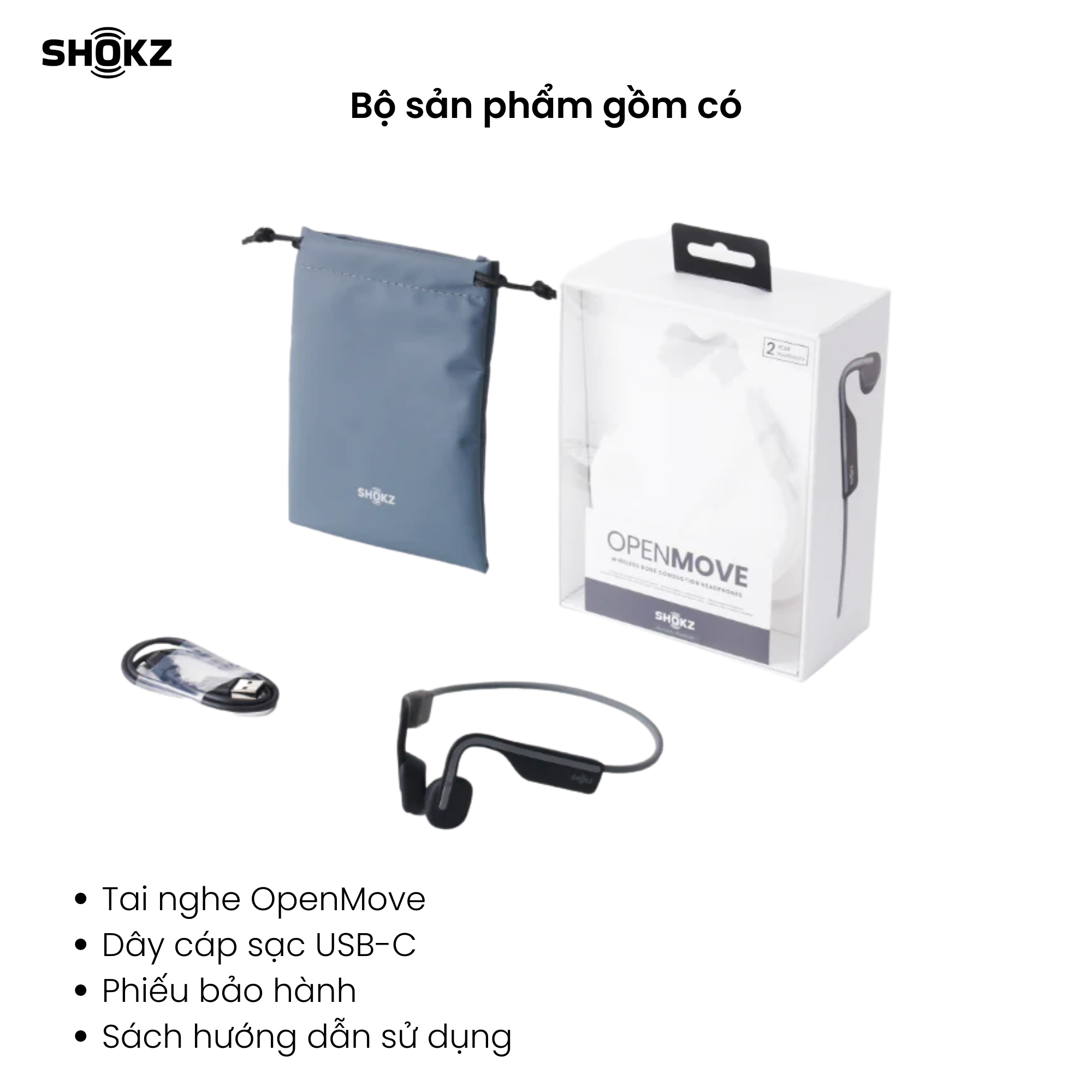 Tai Nghe Bluetooth Thể Thao Truyền Âm Thanh Qua Xương SHOKZ OPEN MOVE S661 Màu Xanh - Hàng chính hãng