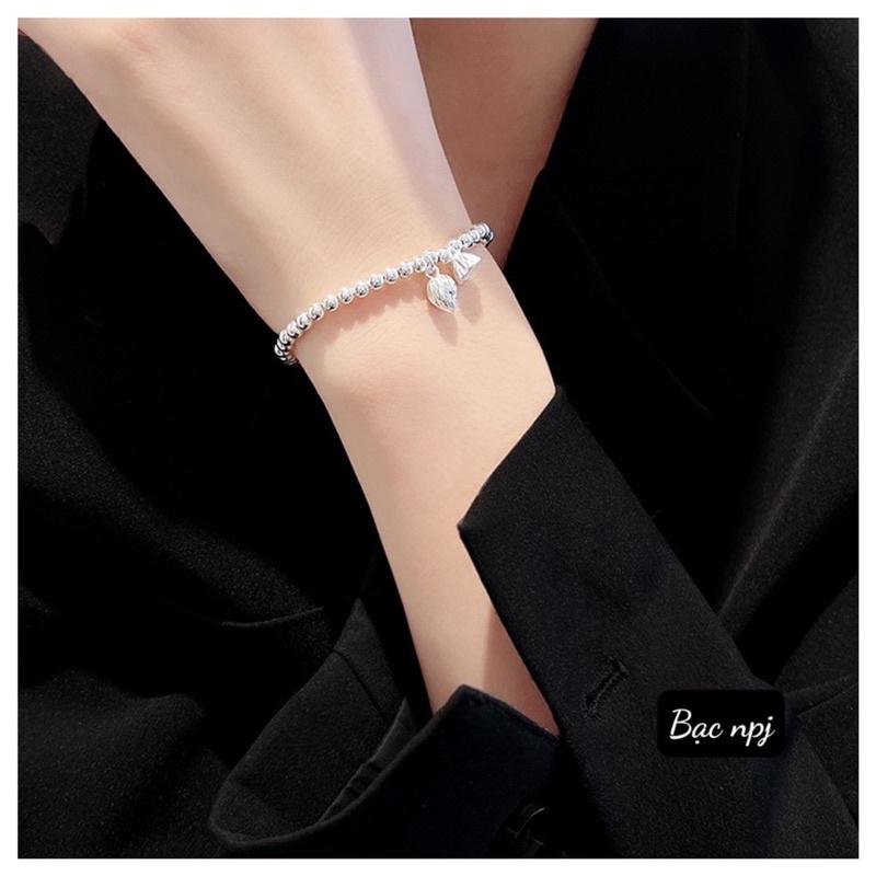 Lắc tay Bi bo chun dễ đeo, Vòng tay Bi Bạc Ta 100% cho nữ - Bạc npj