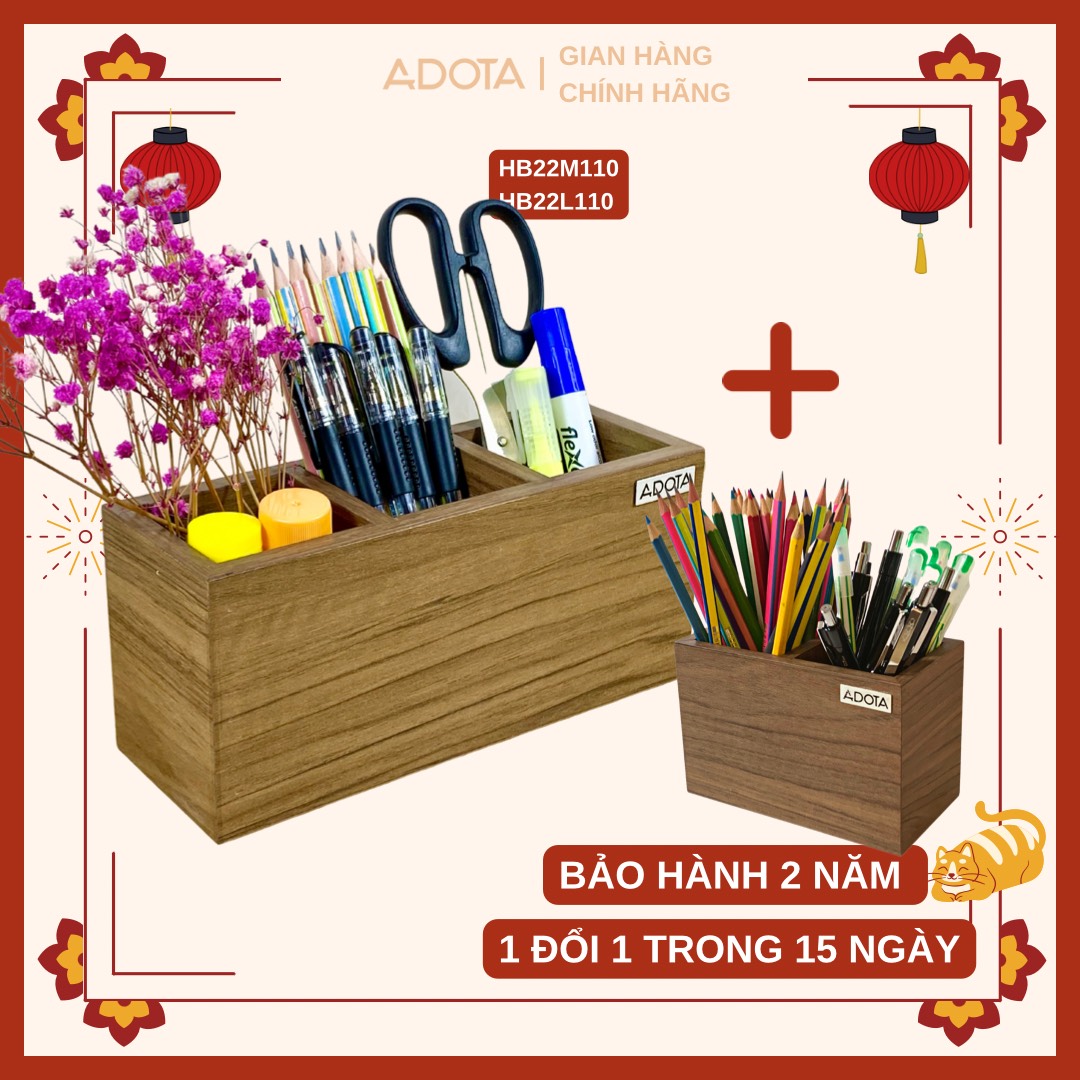 Combo hộp cắm bút đôi và hộp cắm bút 3 ngăn để bàn phong cách hiện đại sang trong gỗ MDF siêu bền ADOTA