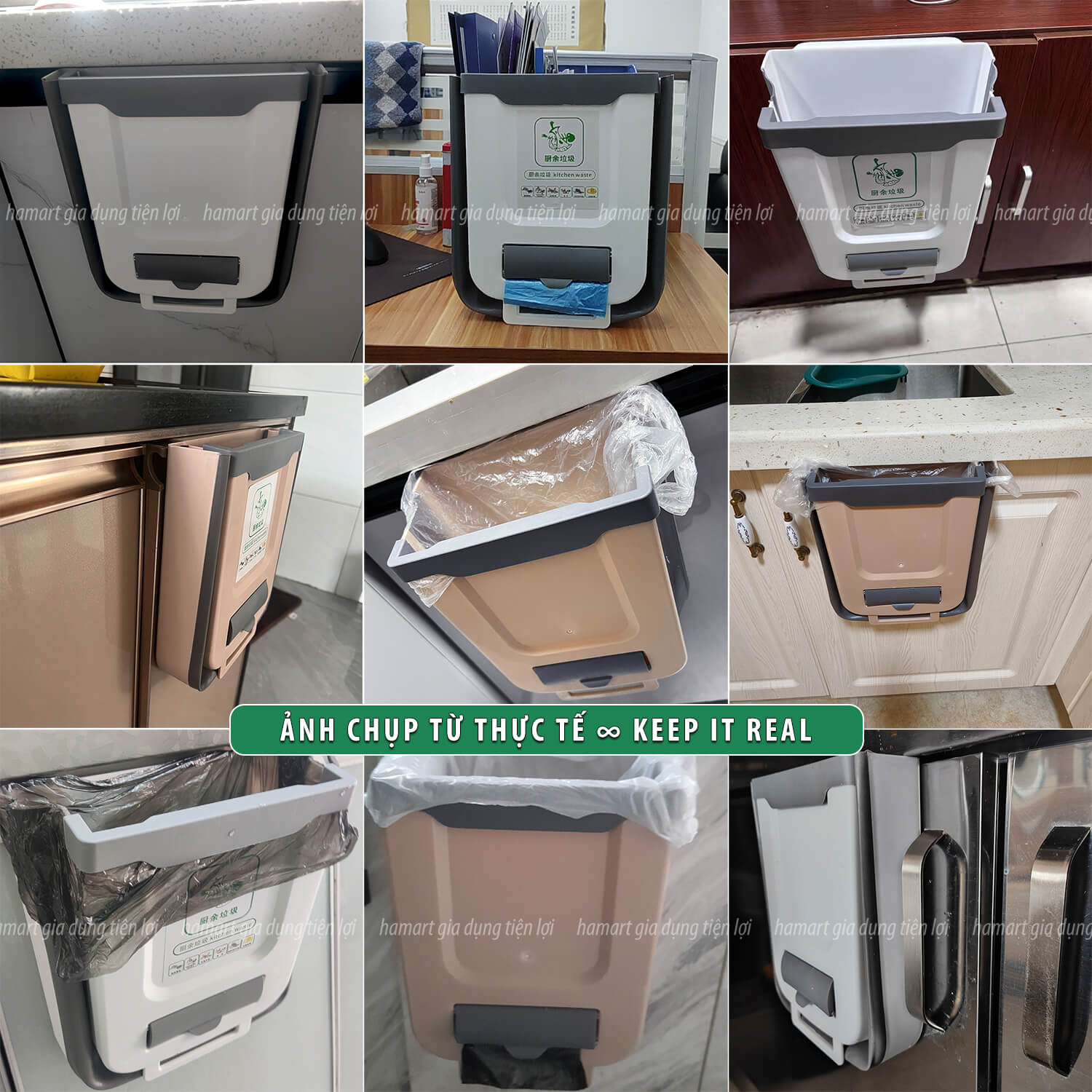 Thùng Rác Treo Tủ Bếp Gấp Gọn 10 Lít Cỡ Lớn 2 Màu Tuỳ Chọn Chất Lượng Cao TẶNG 20 TÚI RÁC