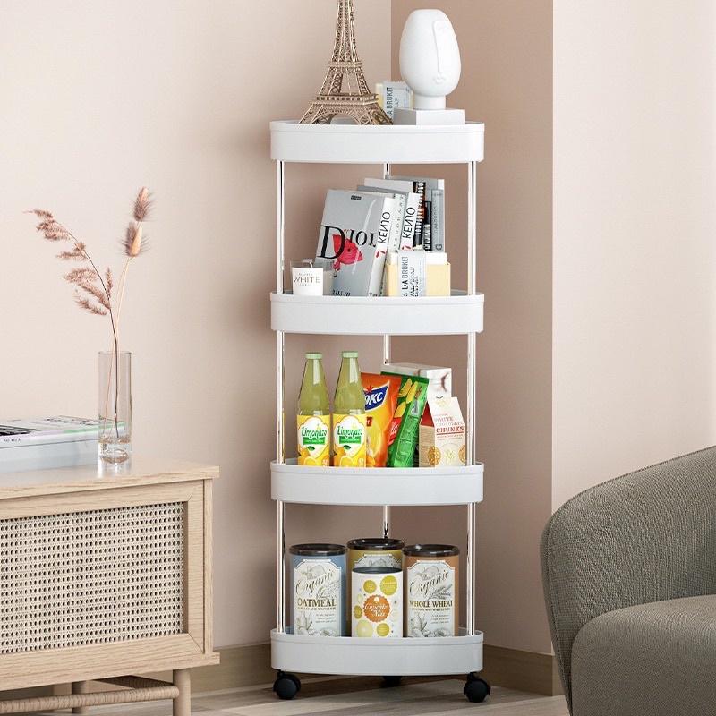 Kệ Góc Nhựa 4 Tầng Tam Giác Đa Năng Có Bánh Xe, Kệ Đựng Đồ Dùng Nhà Bếp, Nhà Tắm