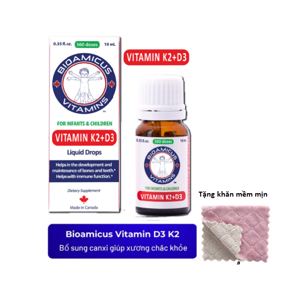 BioAmicus Vitamin D3 & K2 MK7 -SX tại Canada- giúp bé tăng hấp thu canxi, phát triển chiều cao vượt trội.
