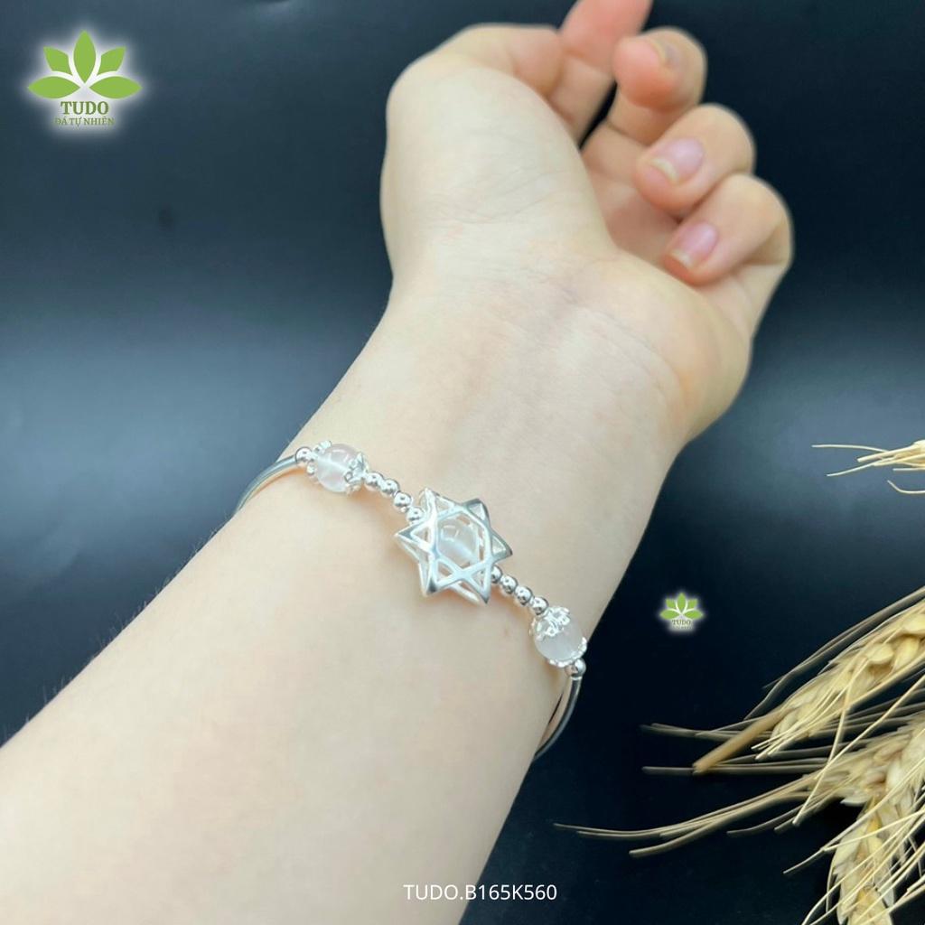 Vòng Tay Nữ Đẹp - Vòng Phong Thủy Mệnh Kim TUDO B165K560 VCBDAOH VCBTATV VCBMOON Charm Bạc Ngôi Sao, Hoa Mâu Đơn