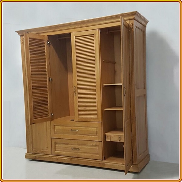 Tủ Quần Áo Gỗ Sồi Mỹ Tự Nhiên Cao Cấp - 4 Cánh + 2 Ngăn Kéo