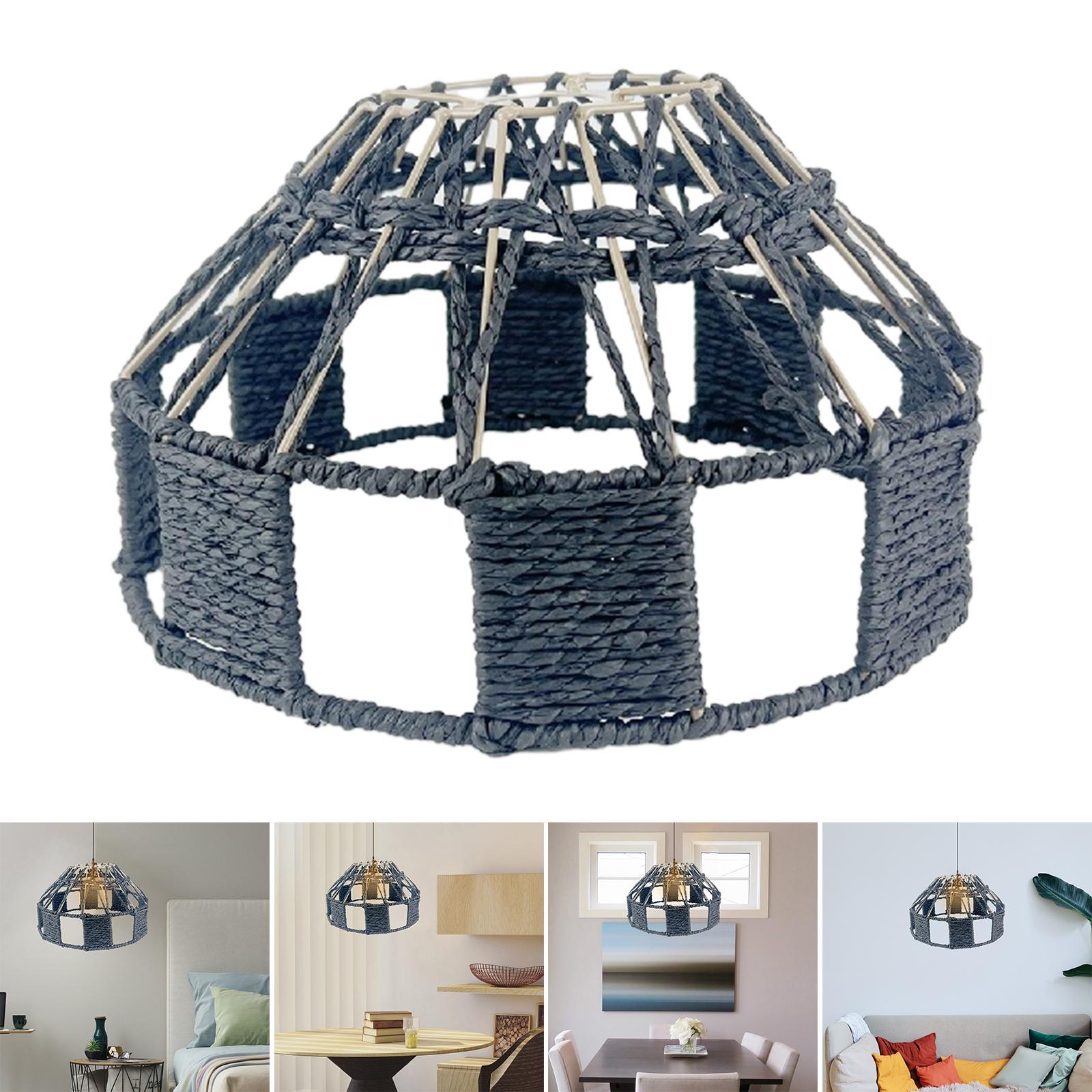 Retro Style Pendant Lamp Shade, Paper Rope Hanging Light Fixture Ceiling Light Shade Woven Chandelier Cover for Living Room Teahouse Bedroom