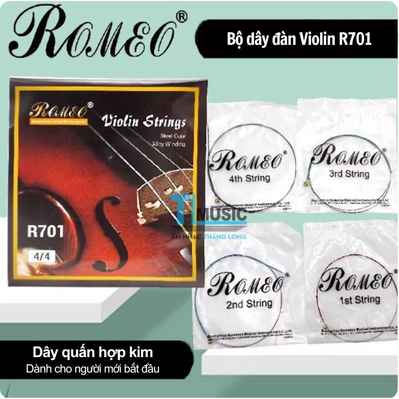 Bộ Dây Đàn Violin Romeo R701 4/4 Alice Dây Thép Chống Gỉ Âm Sáng Ổn Định Giá Tốt
