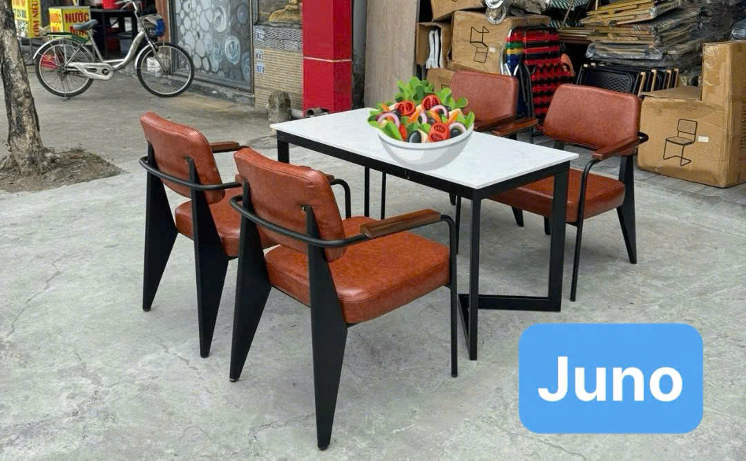 Bộ bàn cafe sắt 4 ghế kèm nệm sang trọng hiện đại Tundo