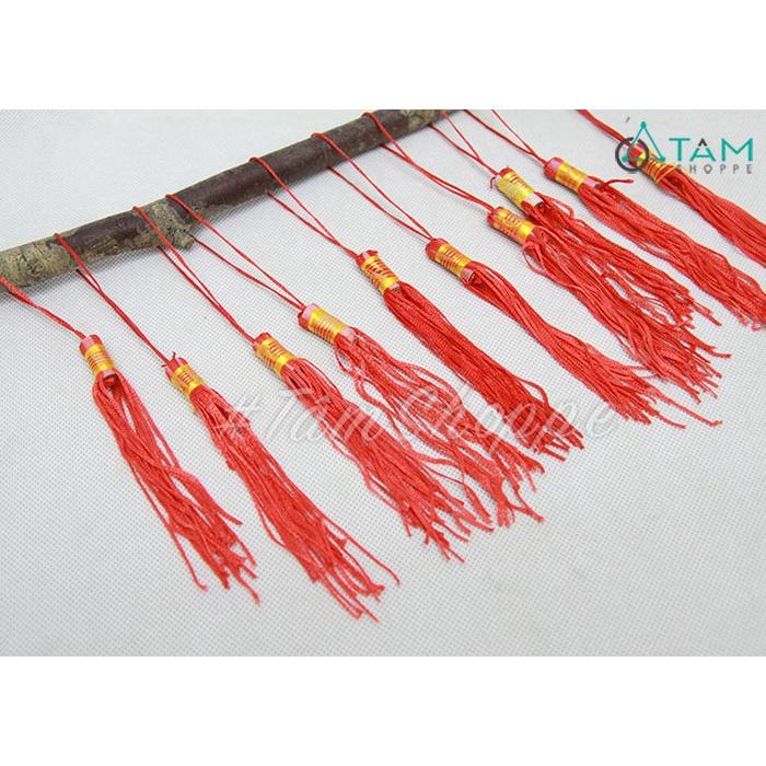 Set 10 chùm dây tua rua đỏ handmade treo Tết