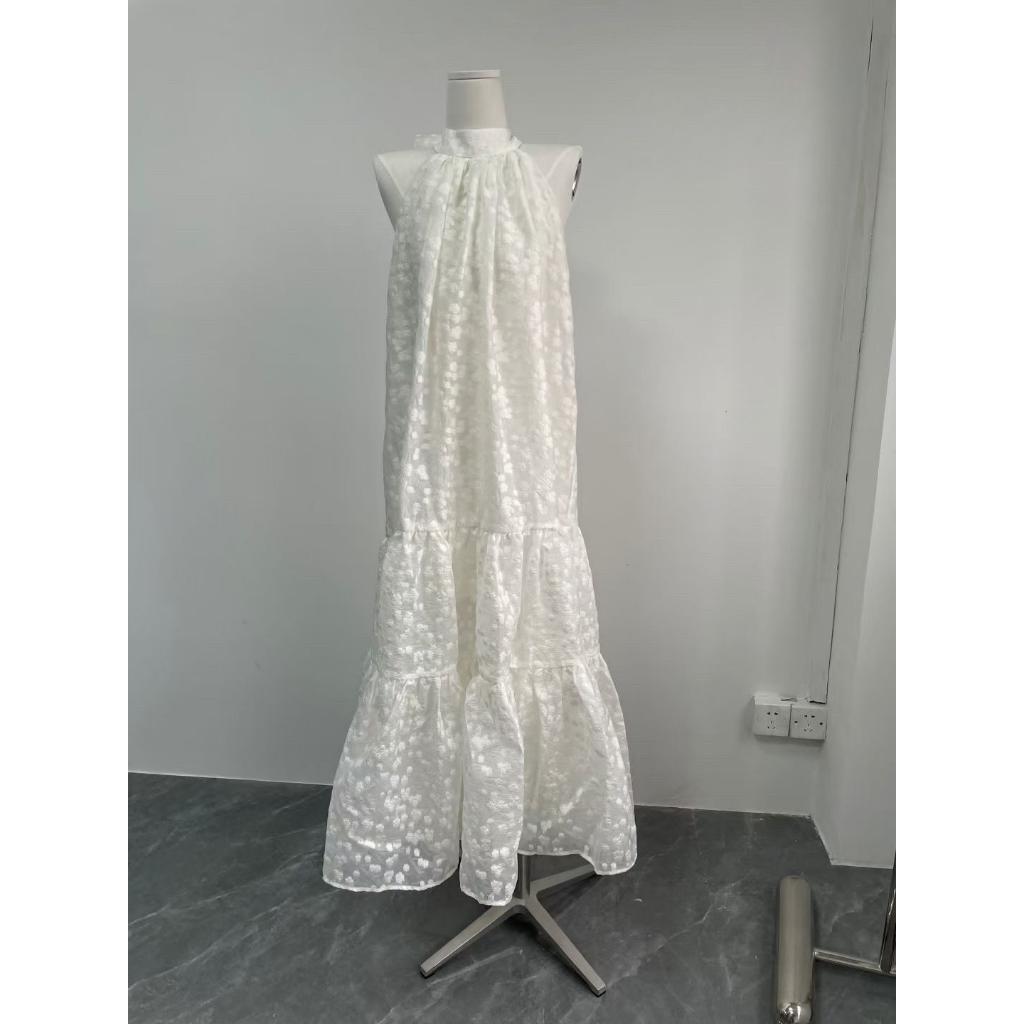 Váy Du Lịch Trắng Tiểu Thư Có Nơ