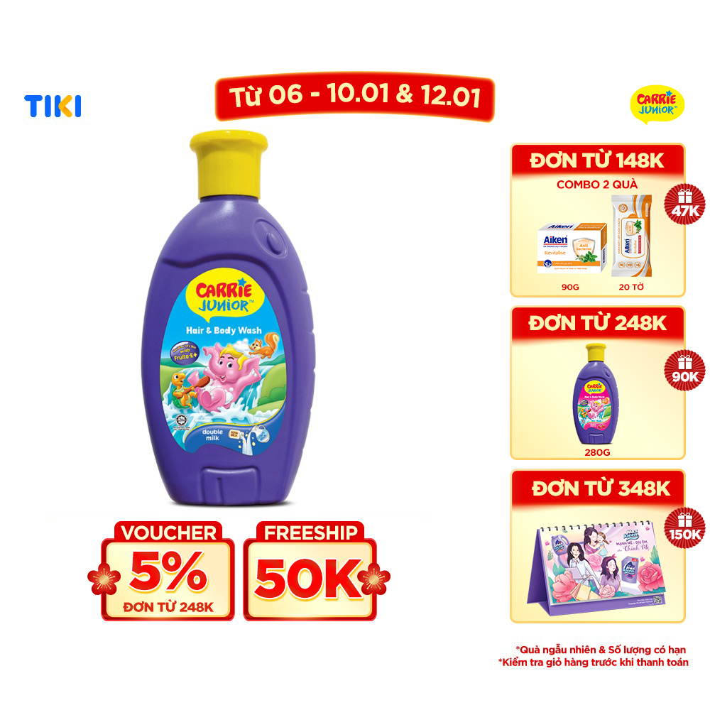 Sữa Tắm Gội cho bé Carrie Junior Hương Tinh Chất Sữa 280g