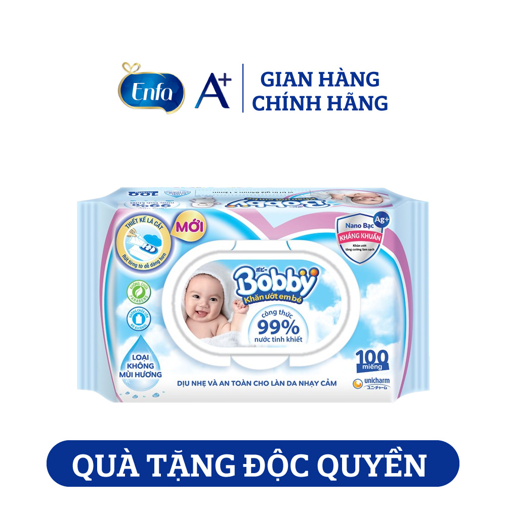 [Quà tặng Enfa] Khăn ướt Bobby không mùi 100 tờ